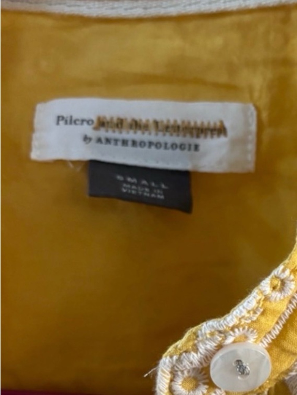 Pilcro-Anthropologie Yellow Embroidered Button-Up Blouse - Picture 5 of 5